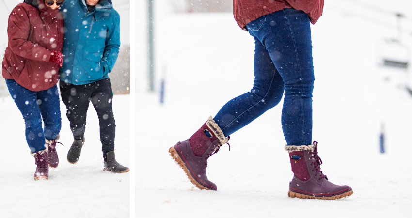 Woman walking in snow