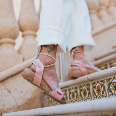 Woman walking up stairs