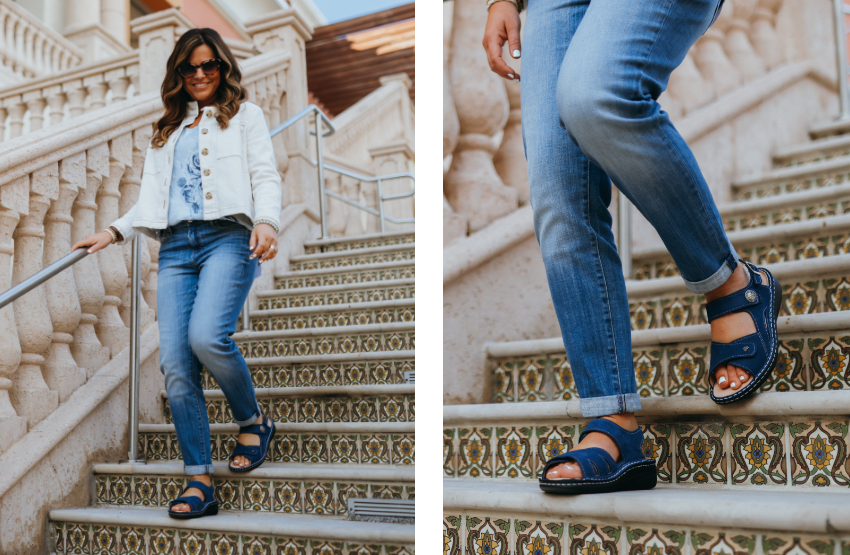 Woman walking down stairs 