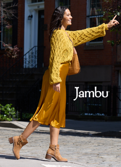 Woman hailing cab in Jambu Vivi boots