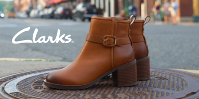 Clarks Chamerbly Trim boots sitting at crosswalk