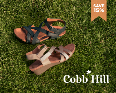 Cobb Hill sandals laying in the grass