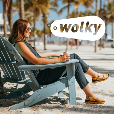 Woman sitting in chair at beach