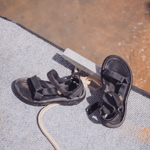 Shoes sitting on dock