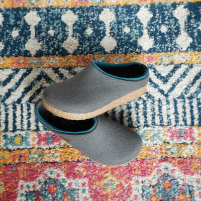 Shoes resting on carpet
