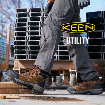 Man working on job site wearing Keen Utility Evanston 6" boots