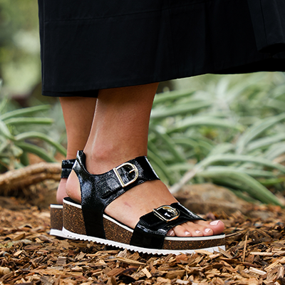 Ara Nova black patent wedge sandals