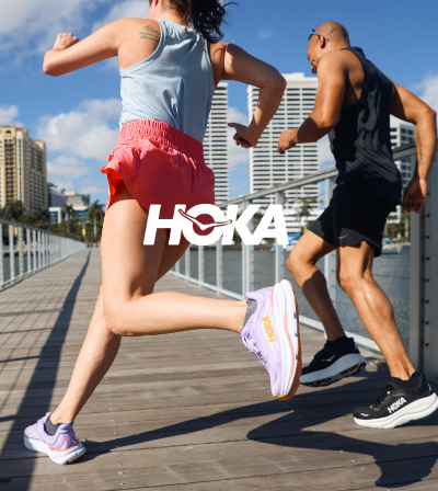 Man and woman running in Hoka Bondi 9 