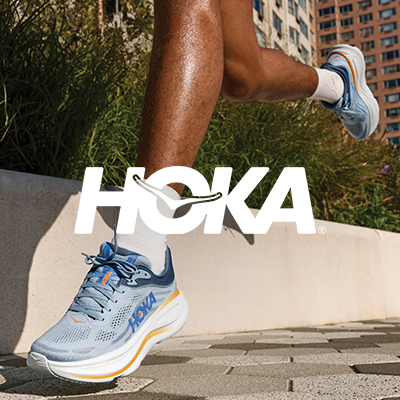 Man running wearing Hoka Bondi 9 running shoes