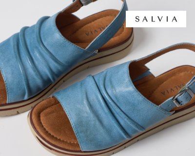 Salvia sandals posed on white background
