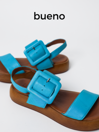 Bueno sandals posed on white background