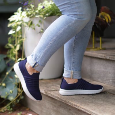 Woman walking up steps