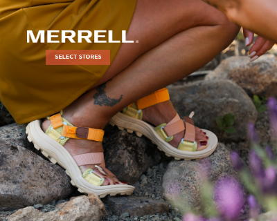 Woman wearing Merrell sandals on hike