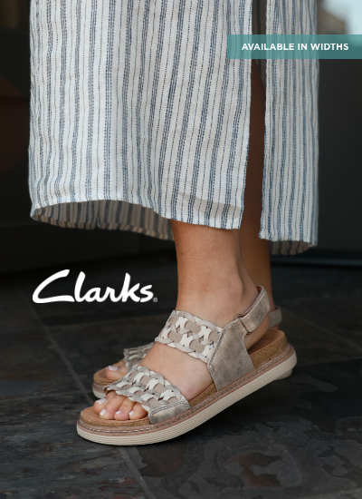 Woman wearing Clarks sandals