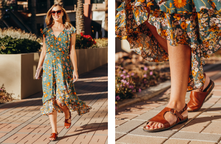 Woman walking in outdoor shopping center