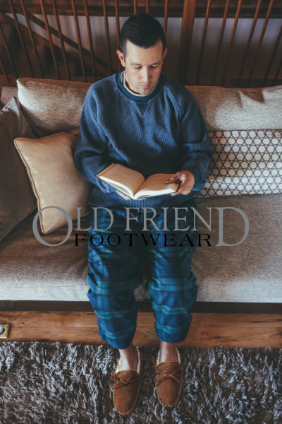 Man sitting on couch reading