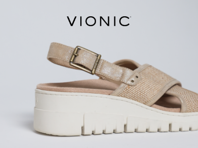 Vionic sandals posed on white background