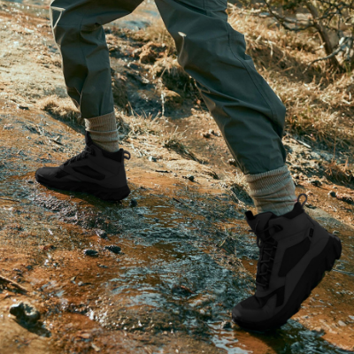 Man walking on rocks 