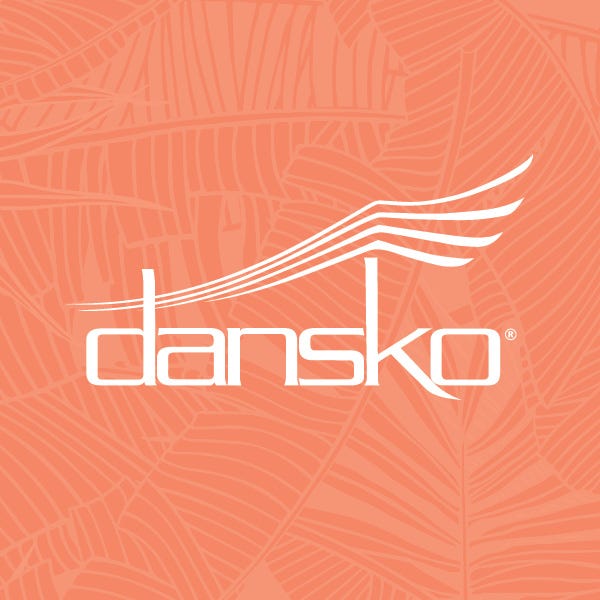 Dansko logo on coral background